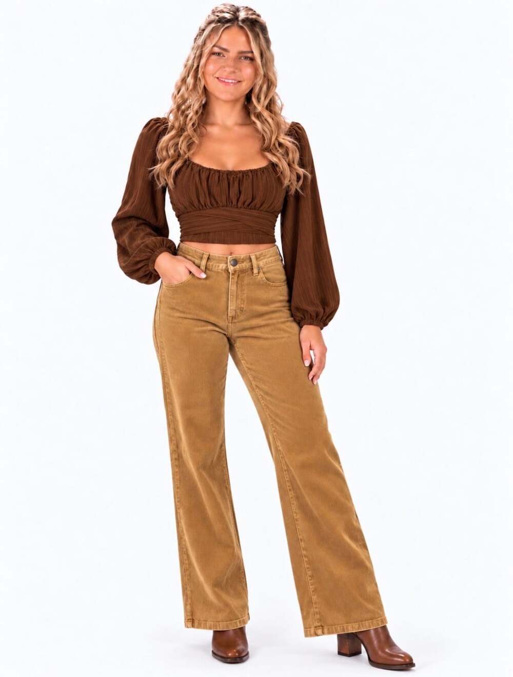 Pie In The Sky Crop Top Size L Brown